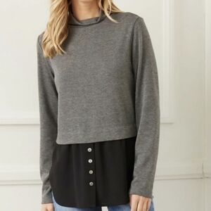 Karen Kane Mock Neck Layered Sweater Women's Large Charcoal And Black NWT Office